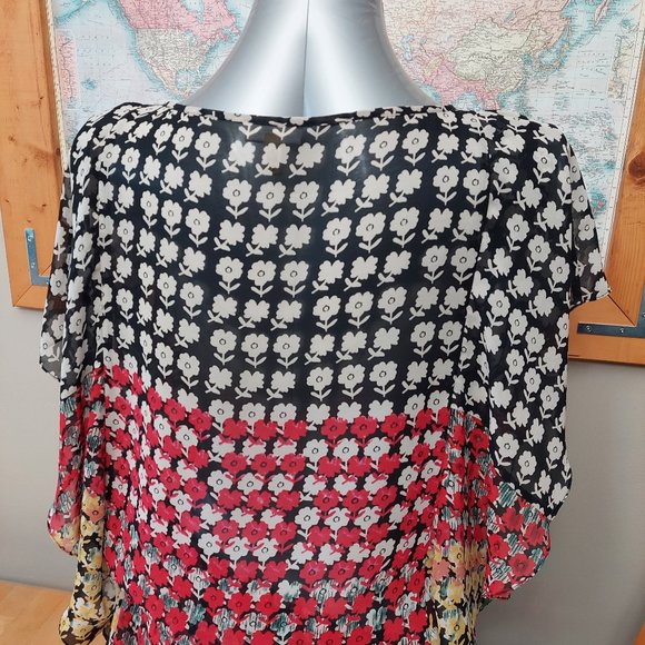 DKNYC Women Sheer Floral Pattern Tunic Blouse Elastic Waist Draped Sleeve Small - Picture 6 of 10